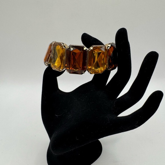 Vintage Sarah Coventry Honeycomb Amber Crystal Stretch Bracelet - Picture 2 of 5